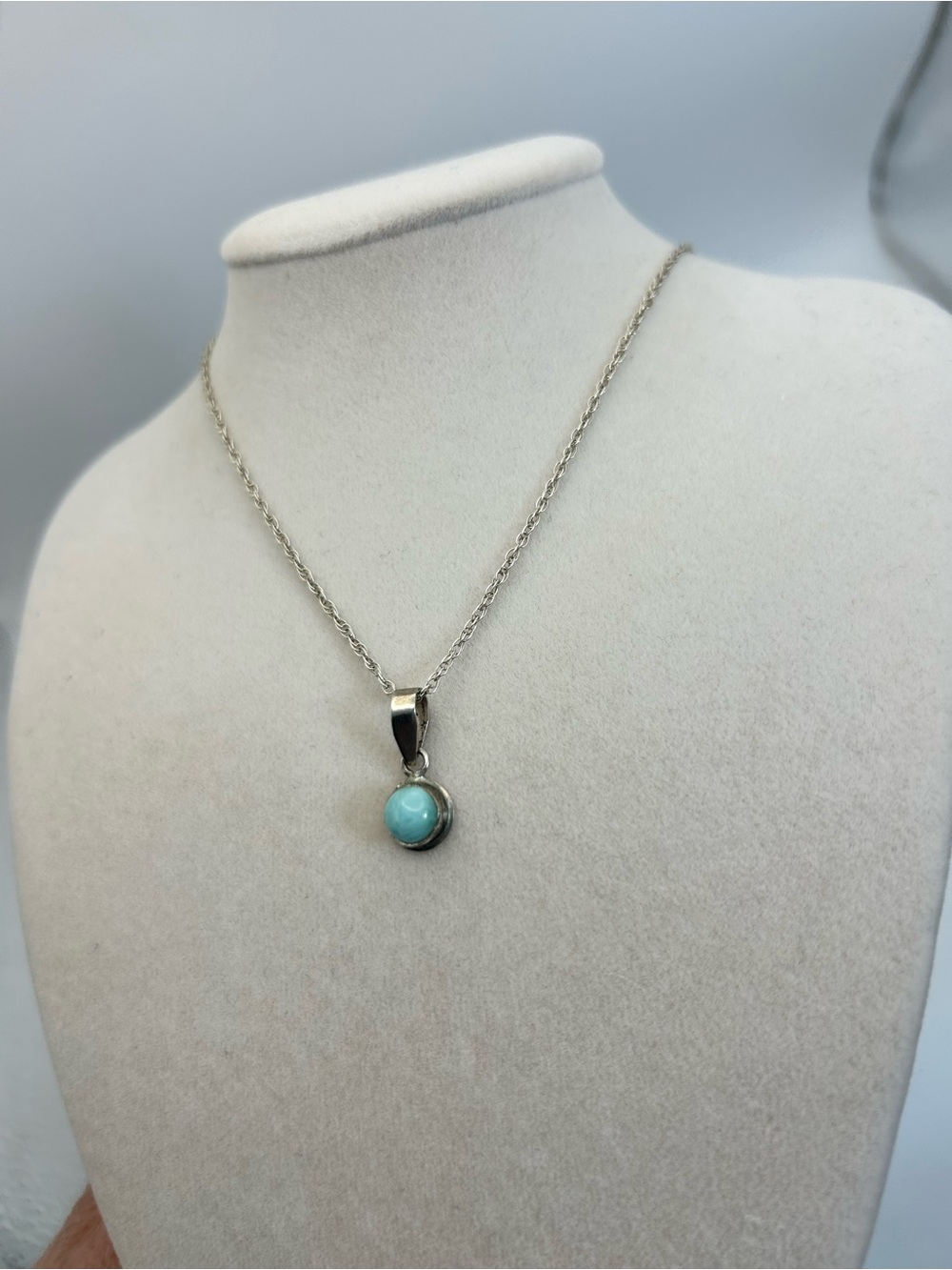 Sterling Silver Larimar Pendant Necklace 18" Stamped 925 Soft Aqua Blue Stone - Picture 5 of 13